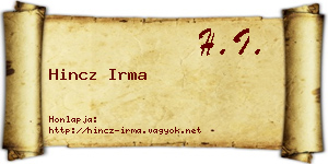 Hincz Irma névjegykártya